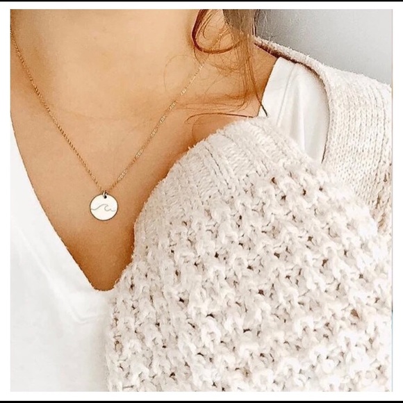 Sterling Silver Wave Disc Necklace - Picture 2 of 5